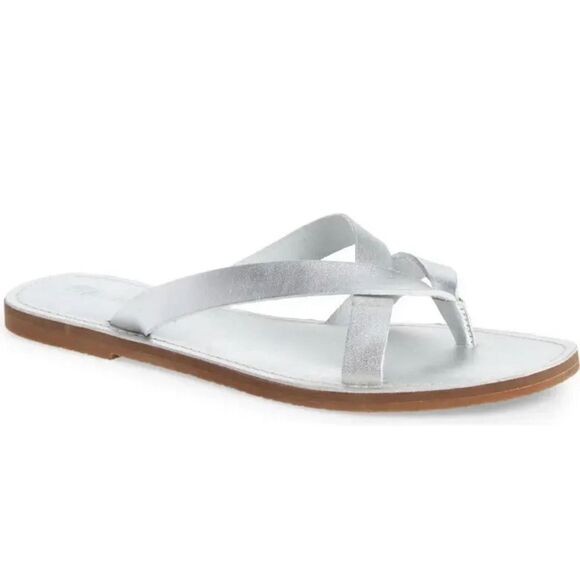 Madewell‎ Sandals Size 8.5 Silver Leather The Boardwalk Risa Flip Flop - Picture 1 of 10
